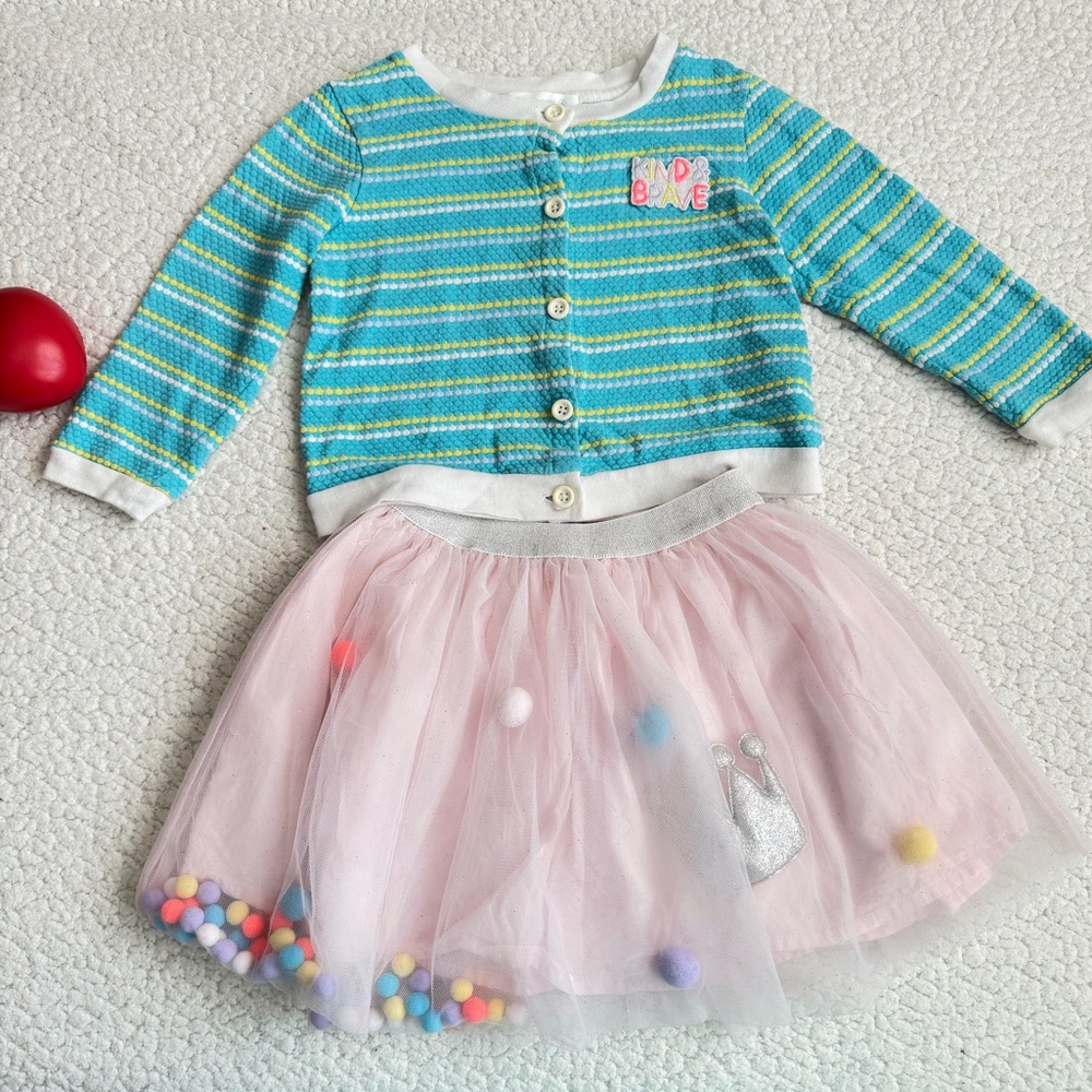 Kids Matching Set with Striped Top and Tulle Skirt